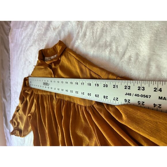 Oscar De La Renta Sport Mustard Button-Up Blouse Size 6 Textured Long Sleeve - Picture 4 of 7